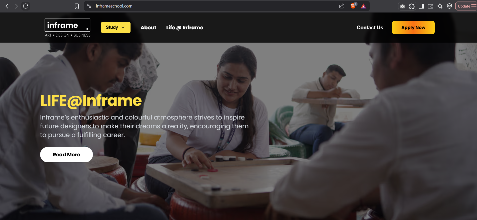 Inframe School homepage interface with custom CMS